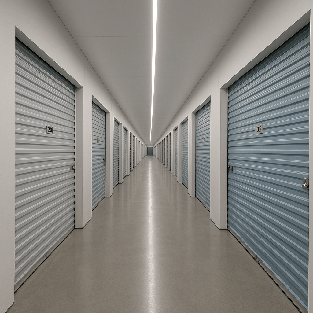 Heller Korridor einer modernen Self-Storage-Anlage