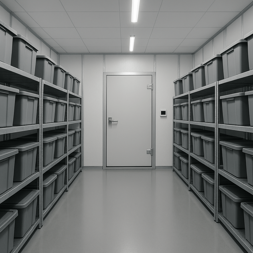 Klimakontrollierter Lagerraum mit Regalen
